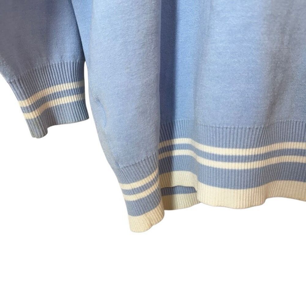 Sandro Paris Opera 'LOVE' Varsity Striped Cardigan Sweater Blue & White L - Picture 14 of 16